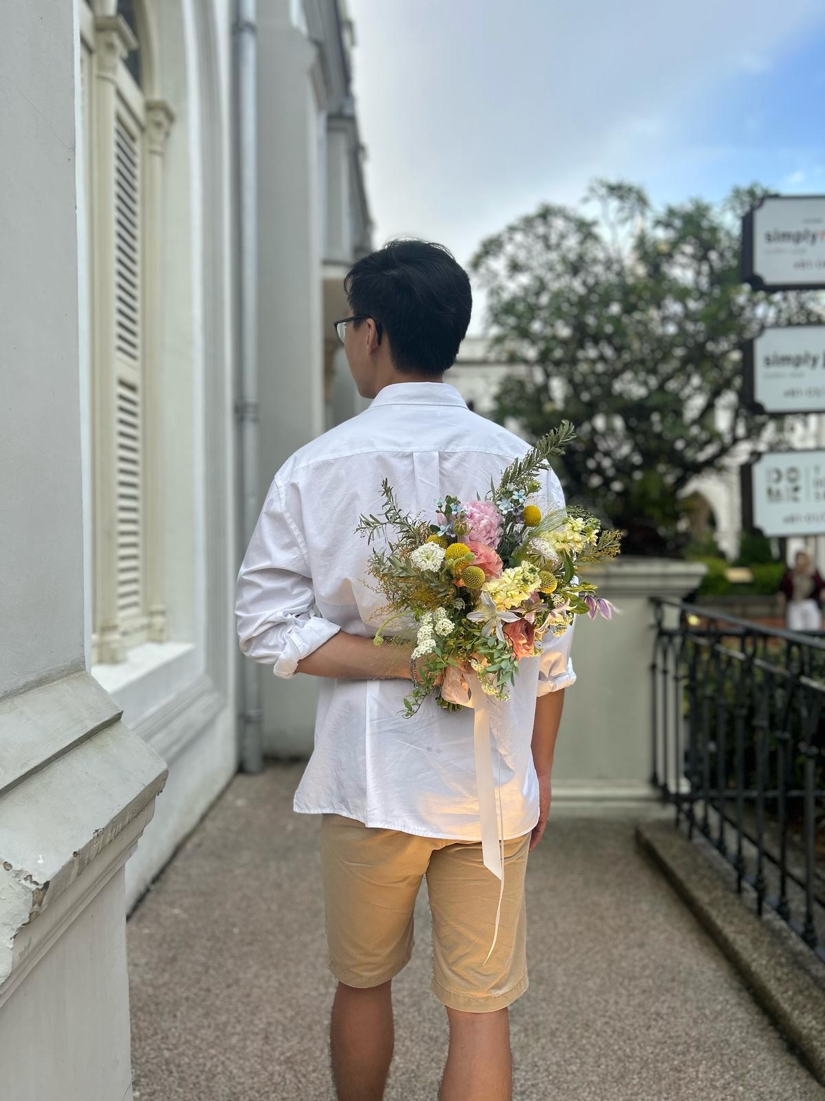 Wedding bouquet with soft seasonal flowers
